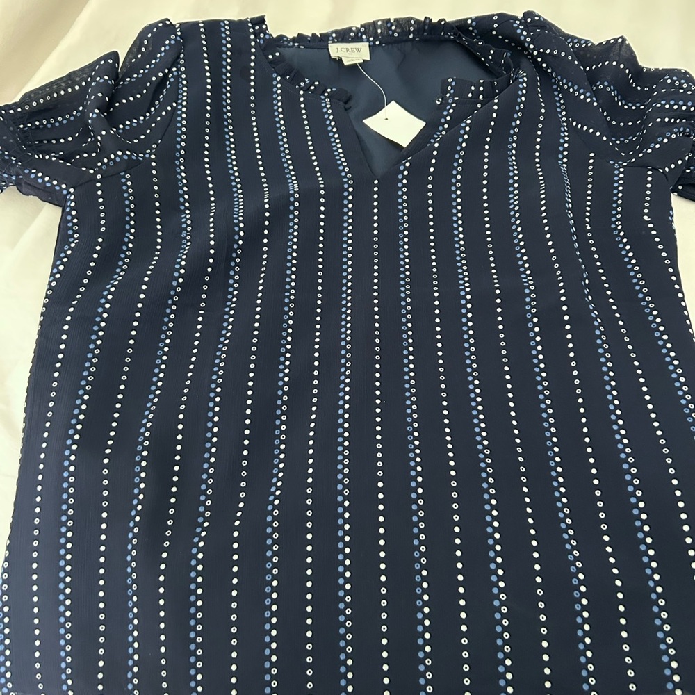 J. Crew Factory Navy Blue Blouse with White Dots
